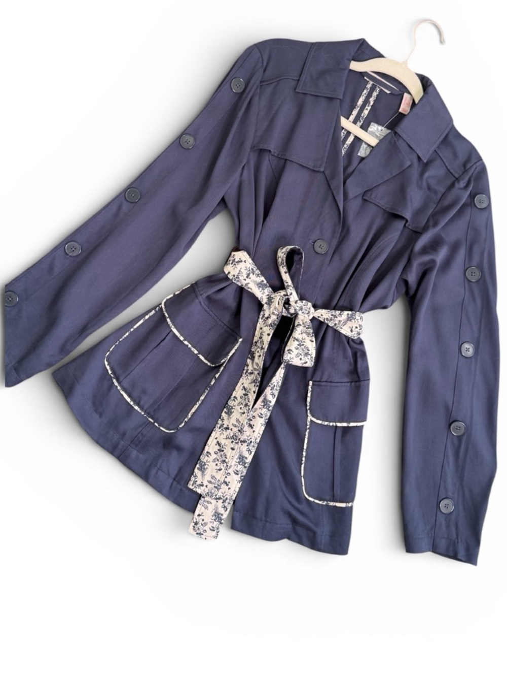 NWT Laurie Felt Belted Utility Jacket with Contrast Floral Detail Size 8 Indigo